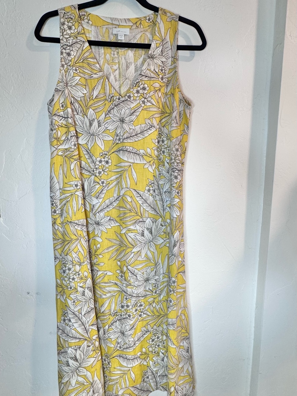 J. Jill 100% Linen Tropical Maxi Dress Yellow Floral Sleeveless Resort Dress - Picture 2 of 8